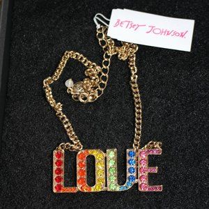 NWT Betsey Johnson LOVE Necklace Rainbow Colors Beautiful